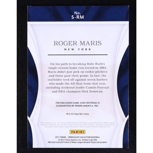 2017 Panini Immaculate Collection - Immaculate Swatches Roger Maris #S-RM /49...