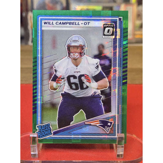 Will Campbell 2025 Panini Donruss Optic Preview Green Pandora Rated Rookie /25 P