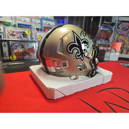 Drew Brees Signed New Orleans Saints Riddell Gold Mini Helmet. Beckett