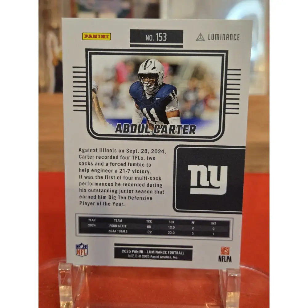 Abdul Carter 2025 Panini Luminance RC Rookie #153 Giants Football Card