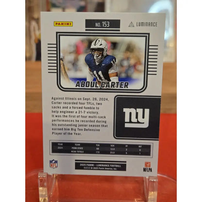 Abdul Carter 2025 Panini Luminance RC Rookie #153 Giants Football Card