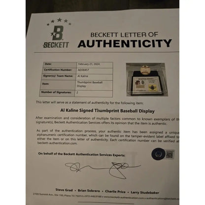Al Kaline Signed Thumbprint Baseball Limited Edition 92/200 Beckett COA Autographed Baseball
