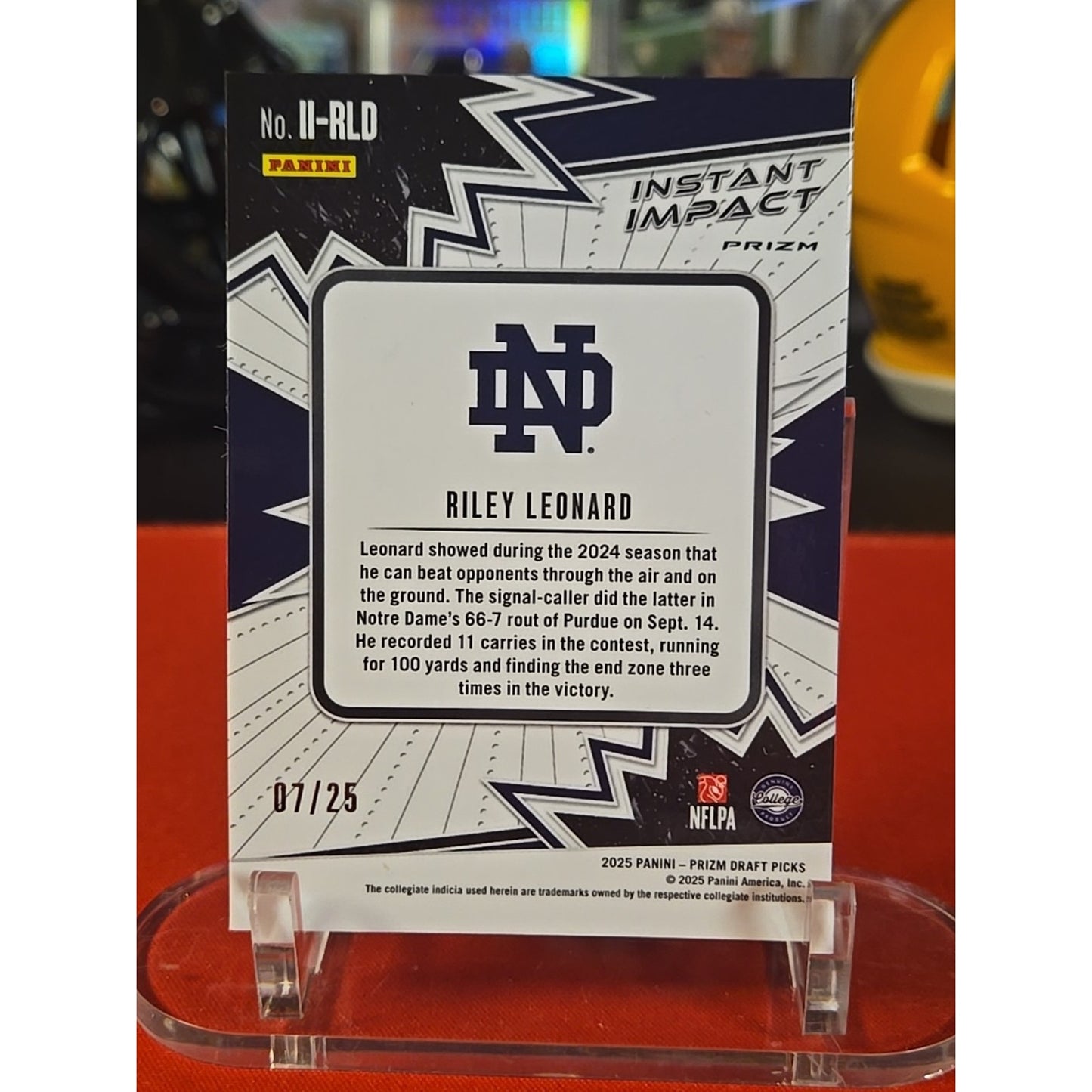 Riley Leonard /25 Pink Pulsar 2025 Prizm Draft Picks Rookie Instant Impact