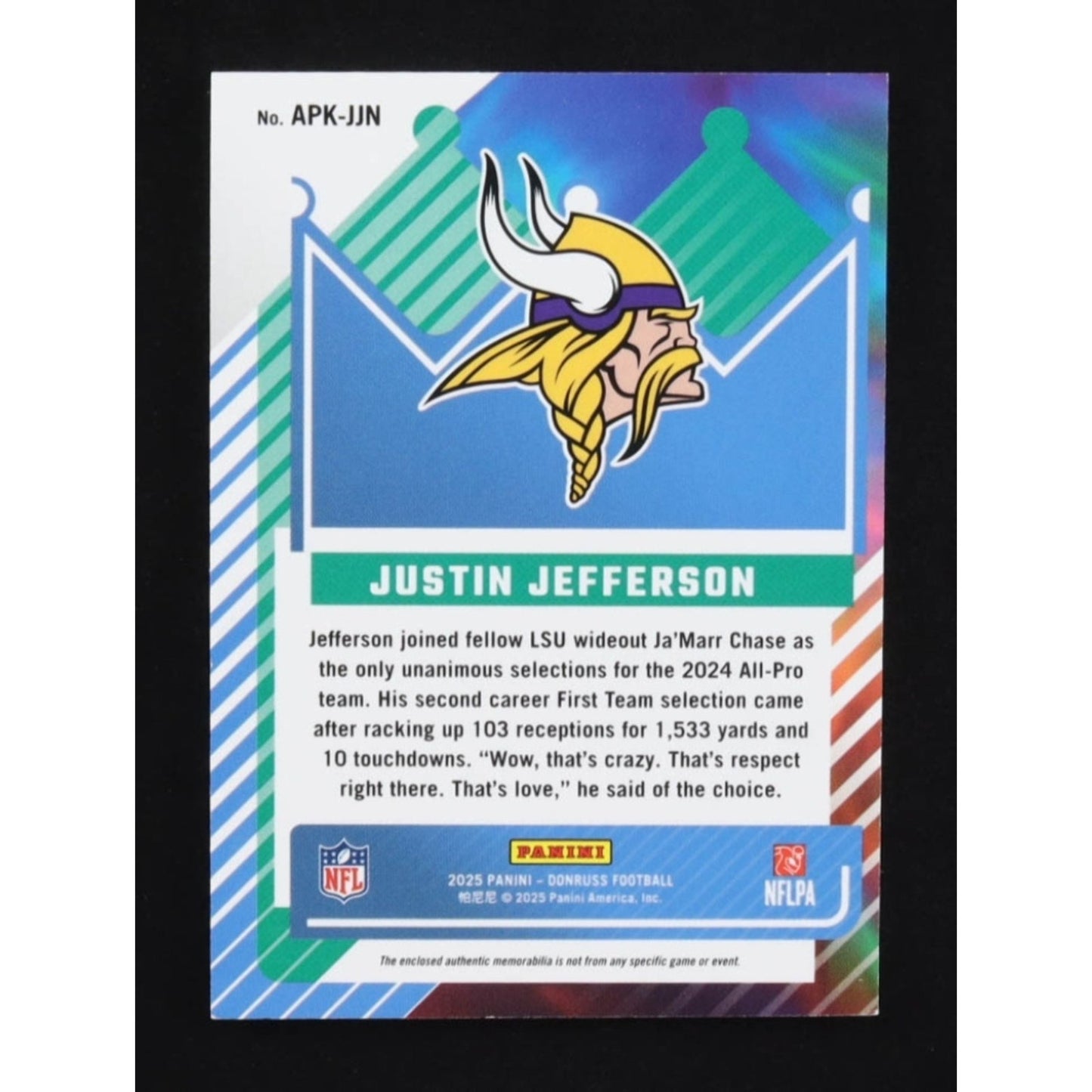 Justin Jefferson Patch /100 2025 Donruss All Pro Kings Jerseys Studio