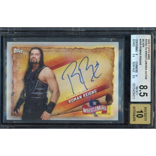 Roman Reigns /25 BGS 8.5 Auto 2020 Topps Road to Wrestlemania Silver