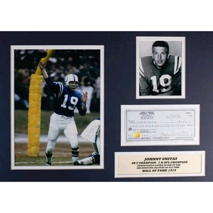 Johnny Unitas Signed Check In A 14×18 Matted Display COA