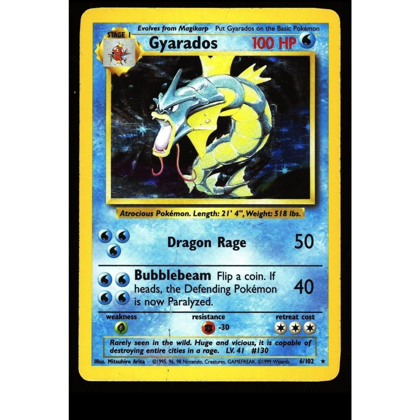 Pokémon TCG Gyarados Base Set 6/102 Holo 1999-2000 Wizards Base Set Copyright...