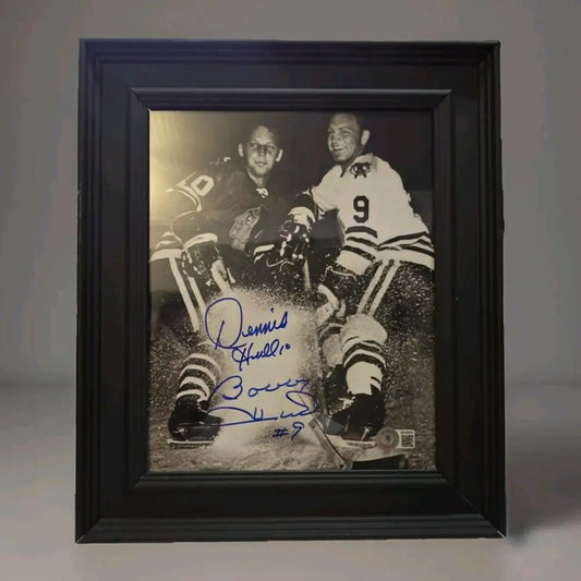 Bobby & Dennis Hull Autographed & Framed 8x10 Beckett COA Chicago Blackhawks Hockey Photo