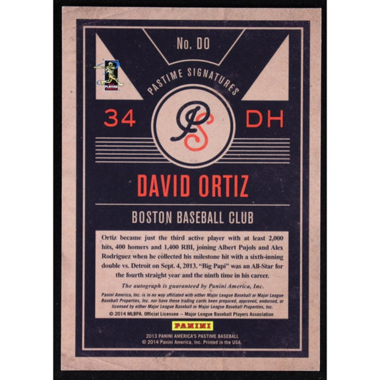 David Ortiz /10 Auto 2013 Panini America's Pastime RED Signatures On Card