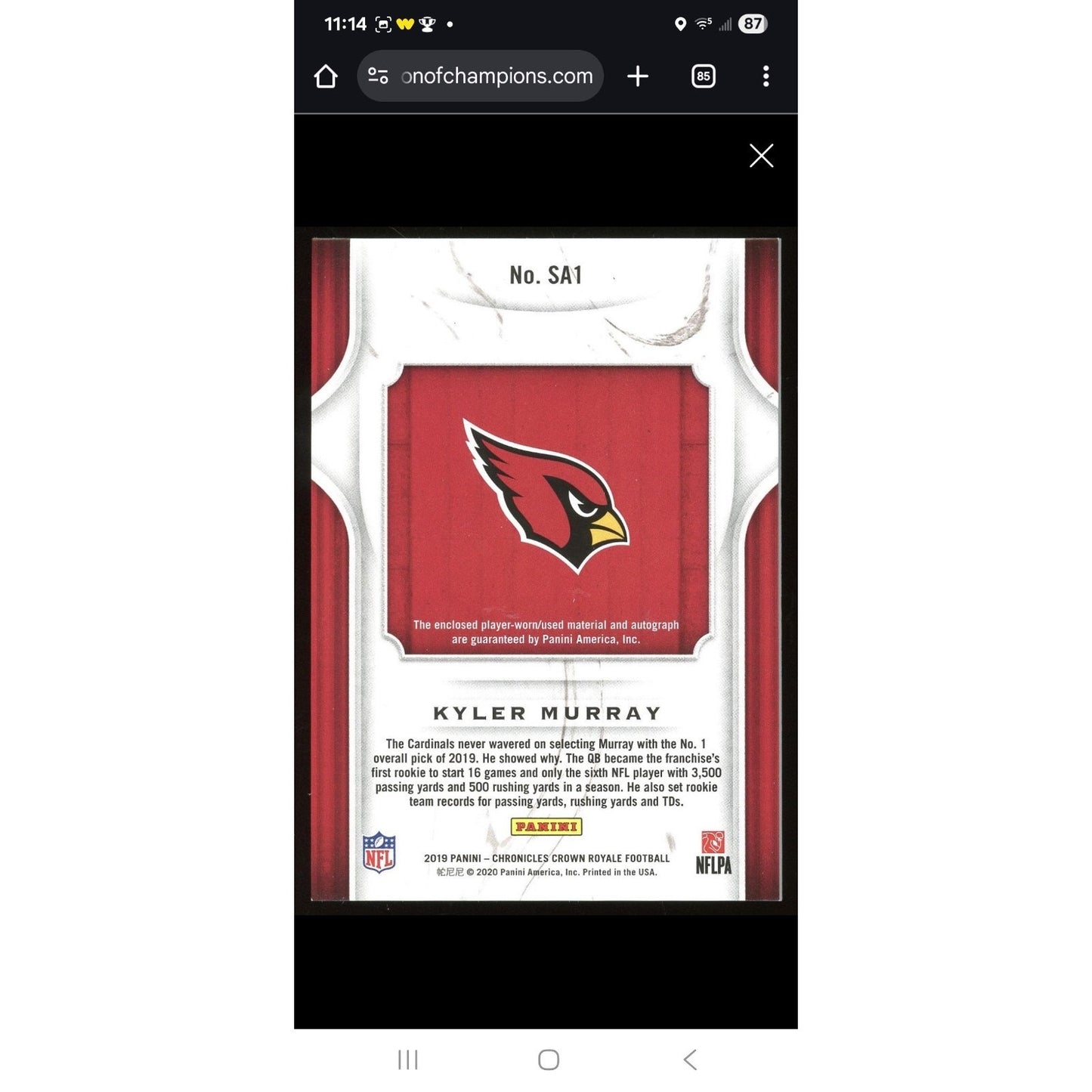 Kyler Murray /49 RPA 2019 Panini Crown Royale Silhouette Autographs #SS1