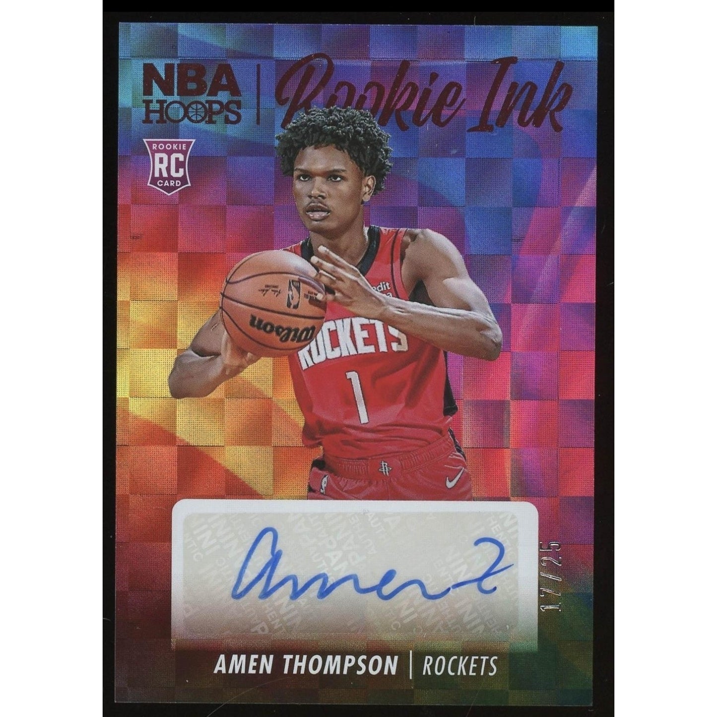 Amen Thompson Rc /25 Auto 2023-24 Panini NBA Hoops Rookie Ink #RI-AMN Red