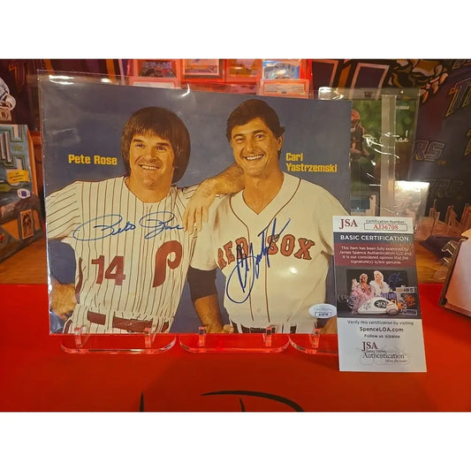 Carl Yastrzemski Pete Rose Signed 8x10 Photo Autograph JSA