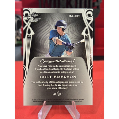 Colt Emerson /10 Auto 2023 Leaf Trinity - Purple #BA-CE1 (AU, RC)
