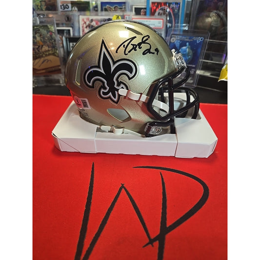 Drew Brees Signed New Orleans Saints Riddell Gold Mini Helmet. Beckett