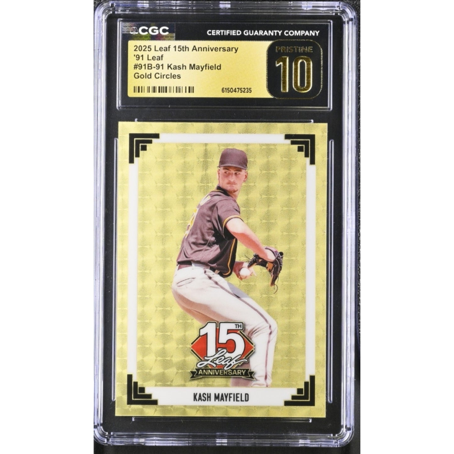 Kash Mayfield 1/1 '91 Leaf Gold Circles Rc 2025 Leaf 15th Anniversary