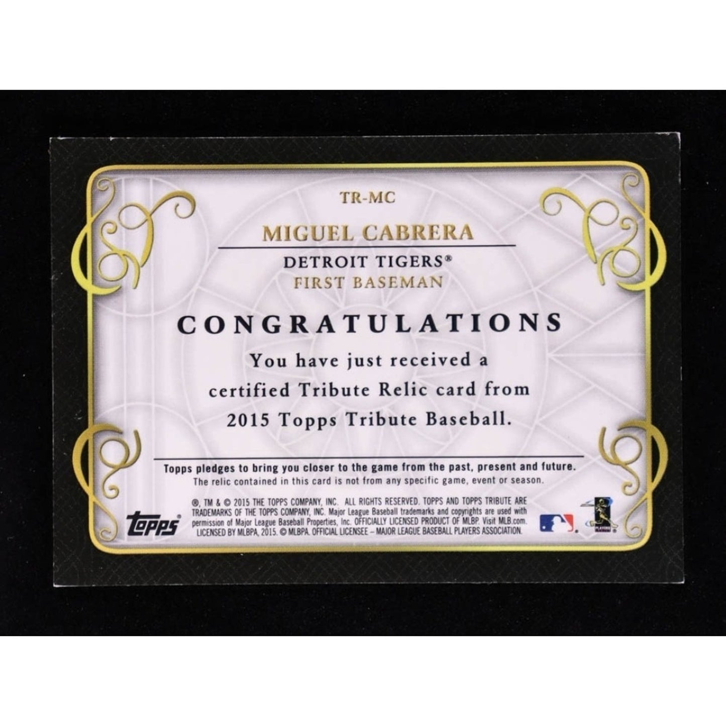 2015 Topps Tribute Relics Refractor /199 Miguel Cabrera #TR-MC
