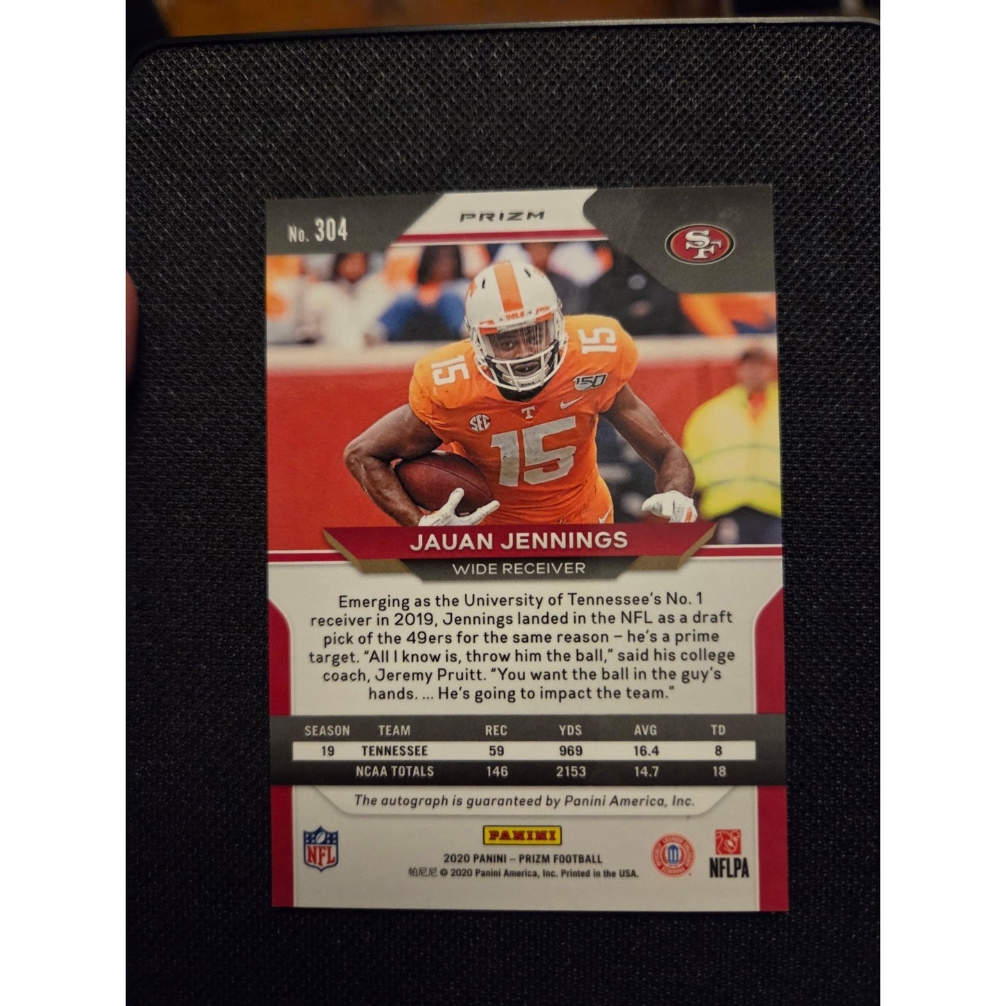 Jauan Jennings Auto Rc 2020 Panini Prizm Rookie #304 Purple Pulsar Prizm