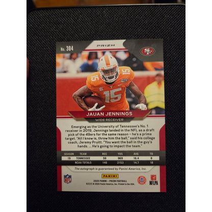 Jauan Jennings Auto Rc 2020 Panini Prizm Rookie #304 Purple Pulsar Prizm