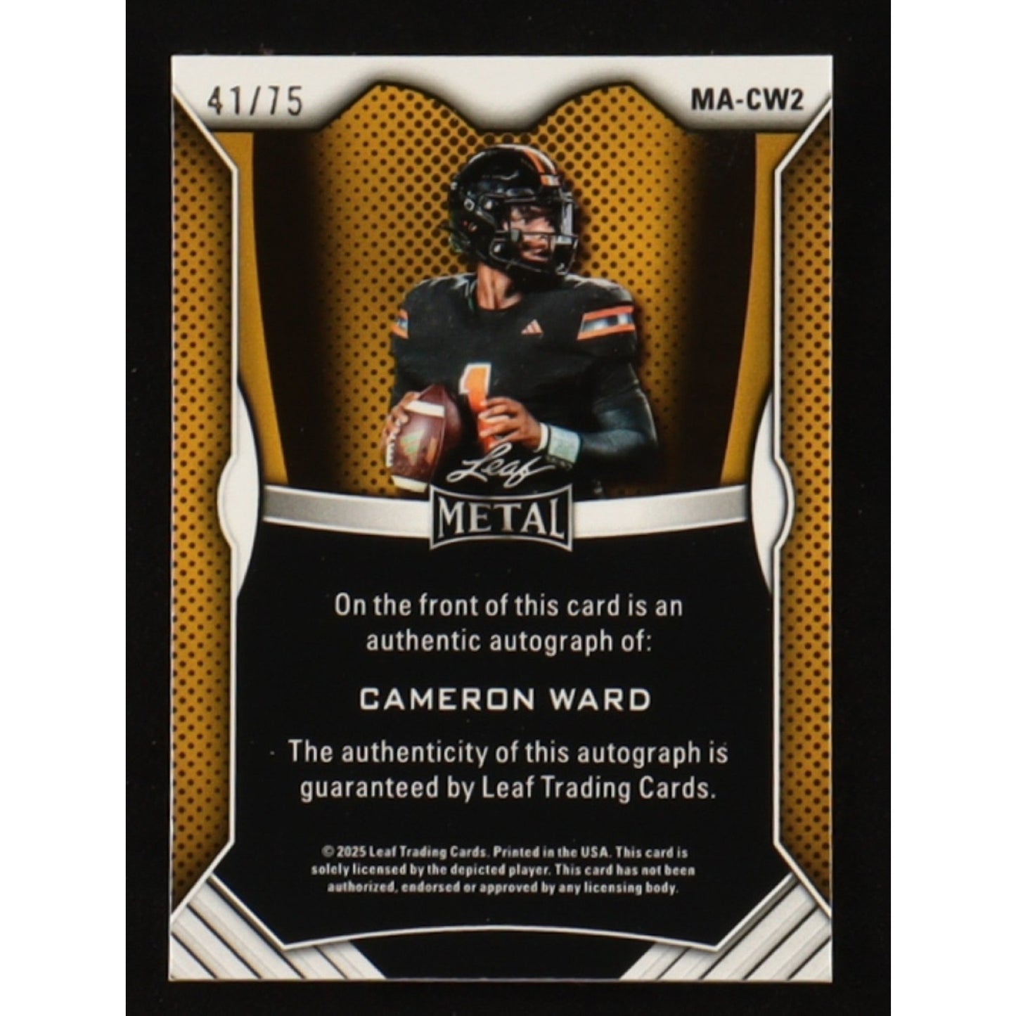 Cam Ward /75 Auto 2025 Leaf Metal Prizmatic White RC #37