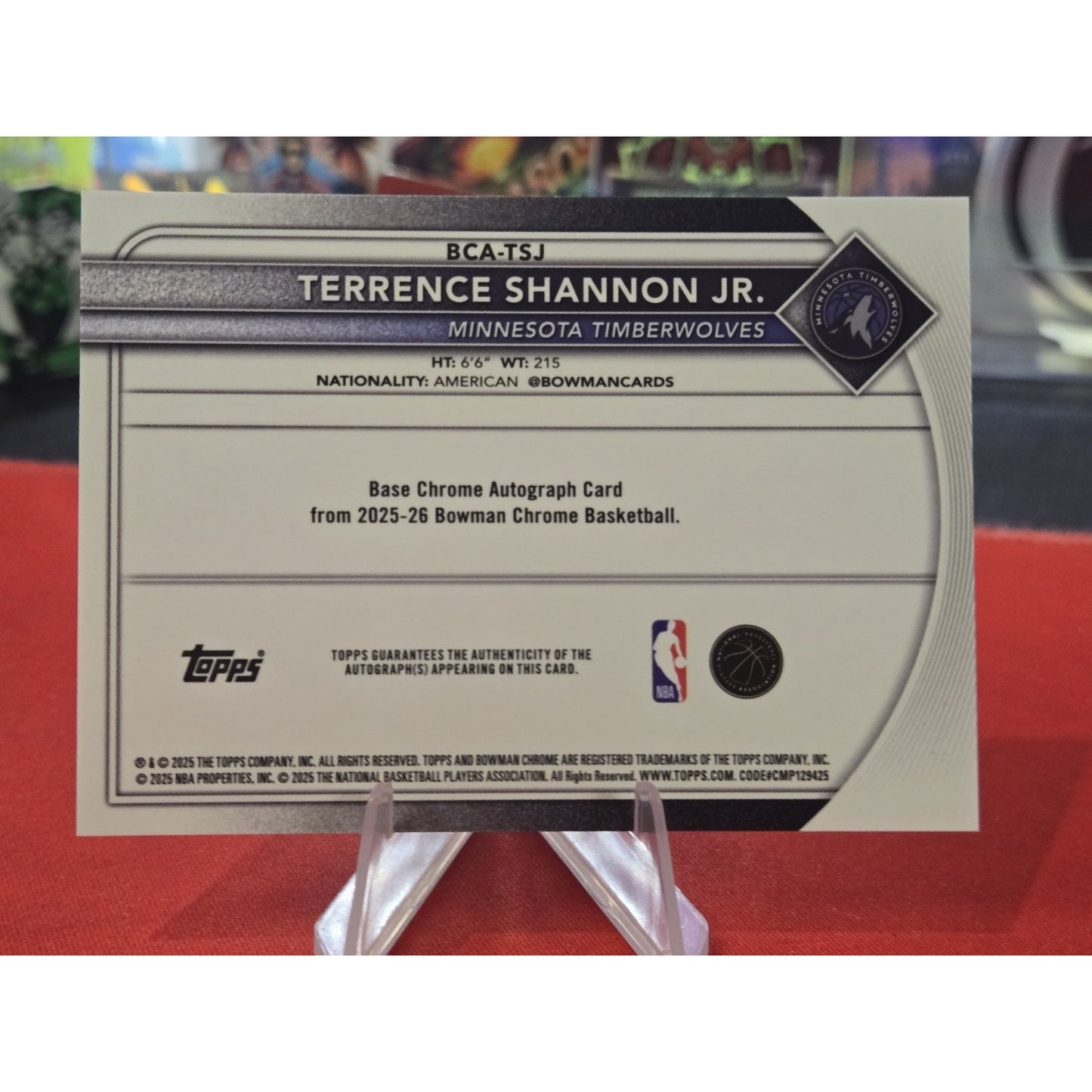 Terrance Shannon Jr /99 Auto 2025 Bowman Green Auto Refractor T’Wolves