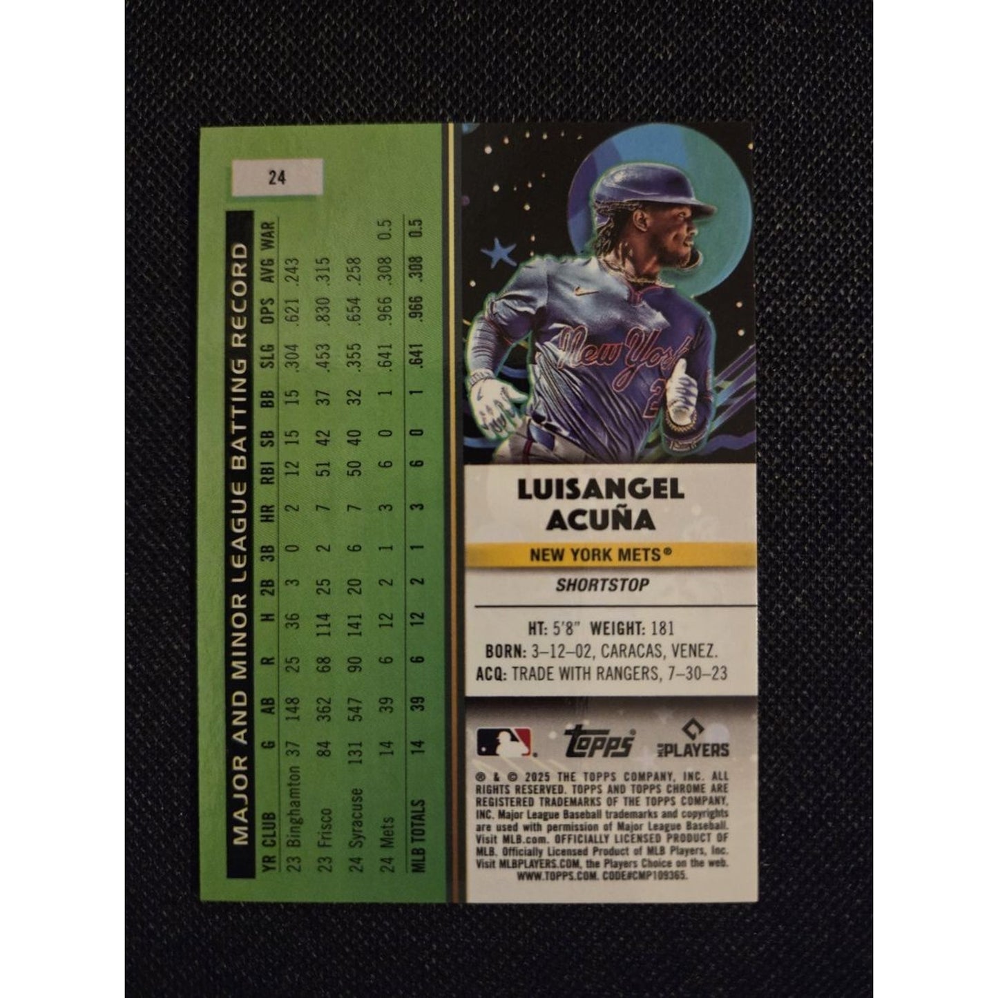 Luisangel Acuna /75 Rc 2025 Topps Cosmic Chrome Green Space Dust Refractor