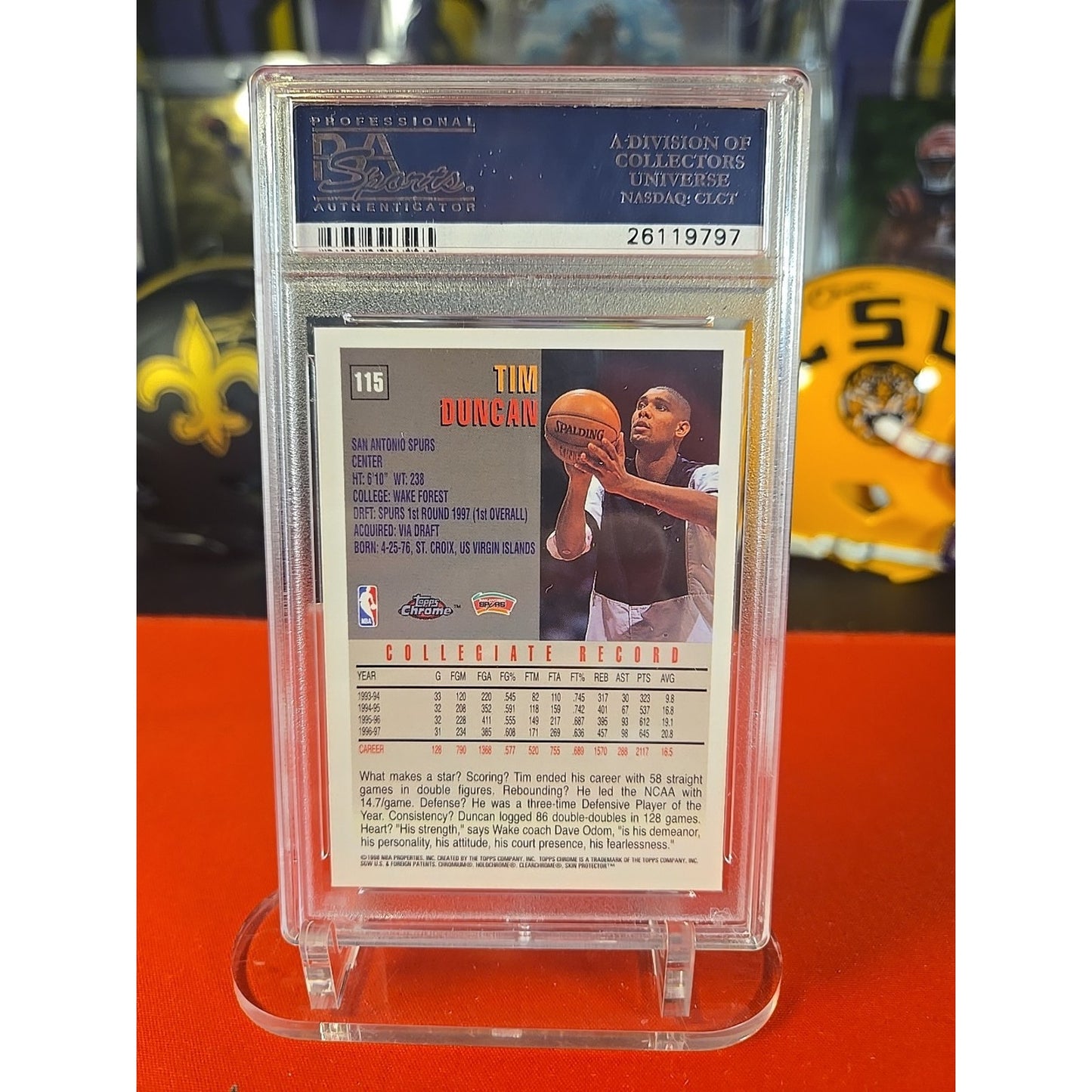 Tim Duncan Rookie PSA 10- 1997 Topps Chrome 115