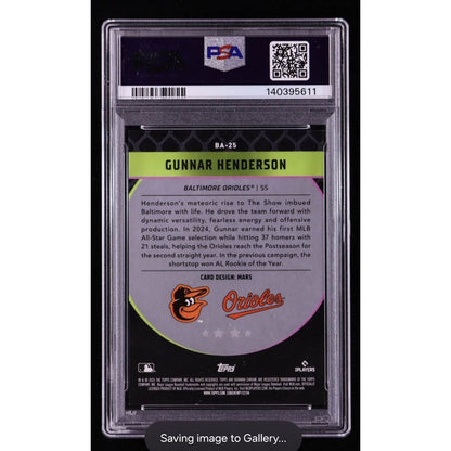 Gunnar Henderson PSA 9 - 2025 Bowman Chrome - Bowman Ascensions Pop 3 0 Higher