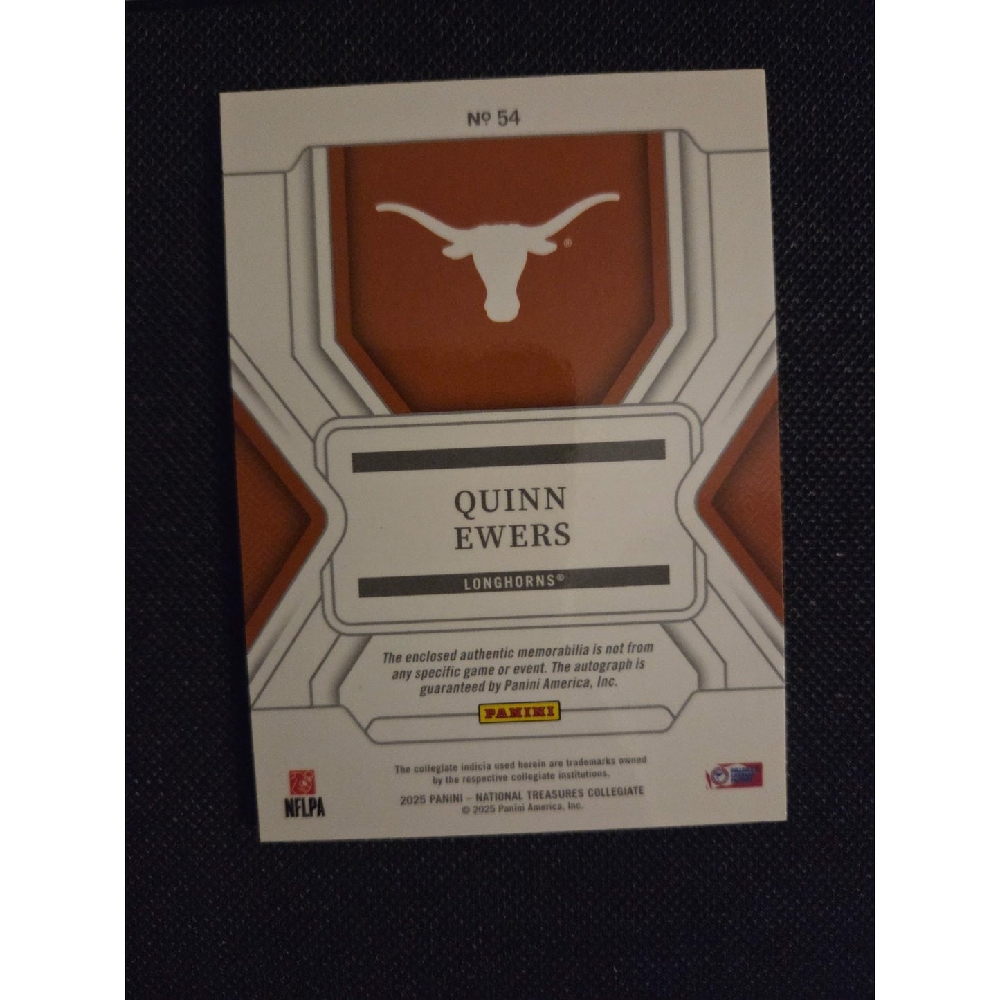 Quinn Ewers /99 Patch Auto 2025 Panini National Treasures Collegiate