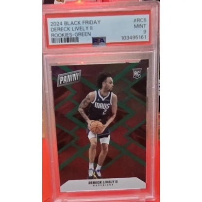 A graded 2024 Black Friday Dereck Lively II Rookies-Green basketball trading card.