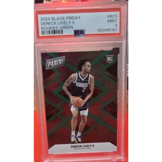 A graded 2024 Black Friday Dereck Lively II Rookies-Green basketball trading card.