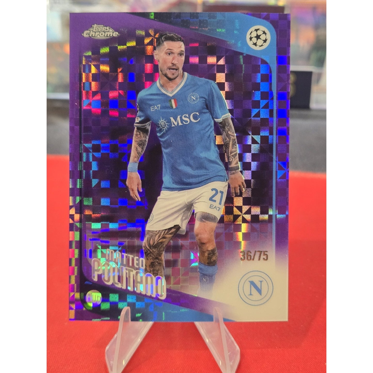 Matteo Politano /75 2025-26 Topps Chrome UCC Napoli Purple Geometric