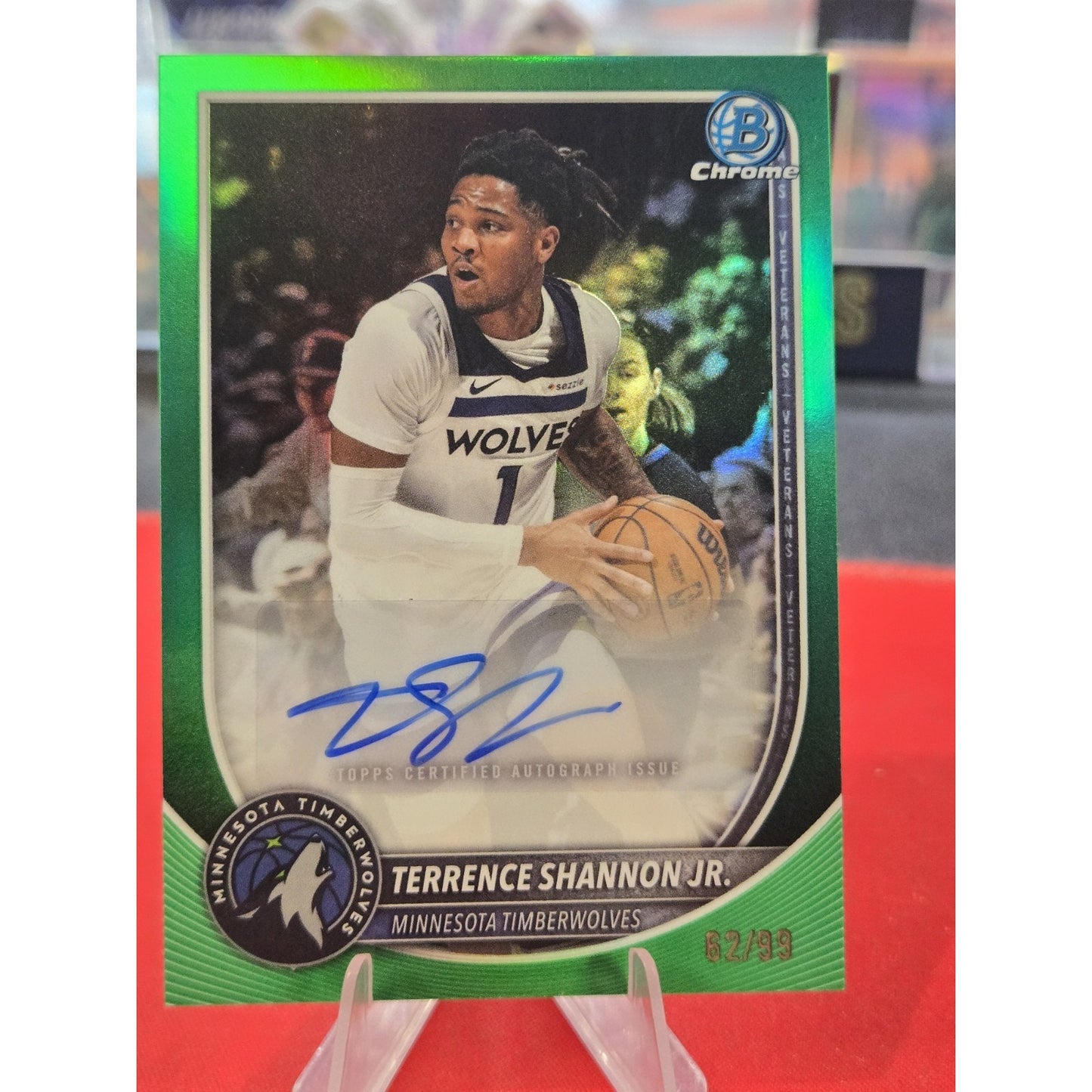 Terrance Shannon Jr /99 Auto 2025 Bowman Green Auto Refractor T’Wolves