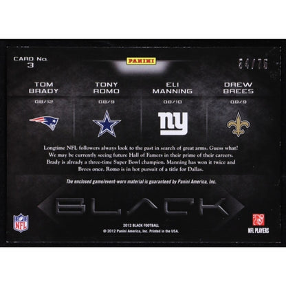 Tom Brady, Drew Brees, Eli Manning /75 2012 Panini Black Materials Quads #3