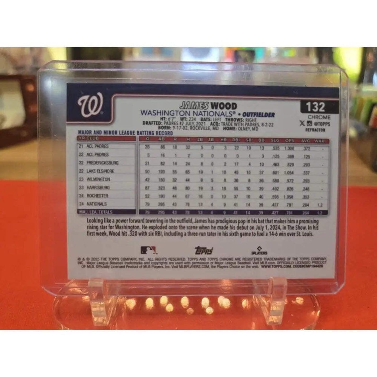 James Wood 2025 Topps Chrome Refractor, RC, #132