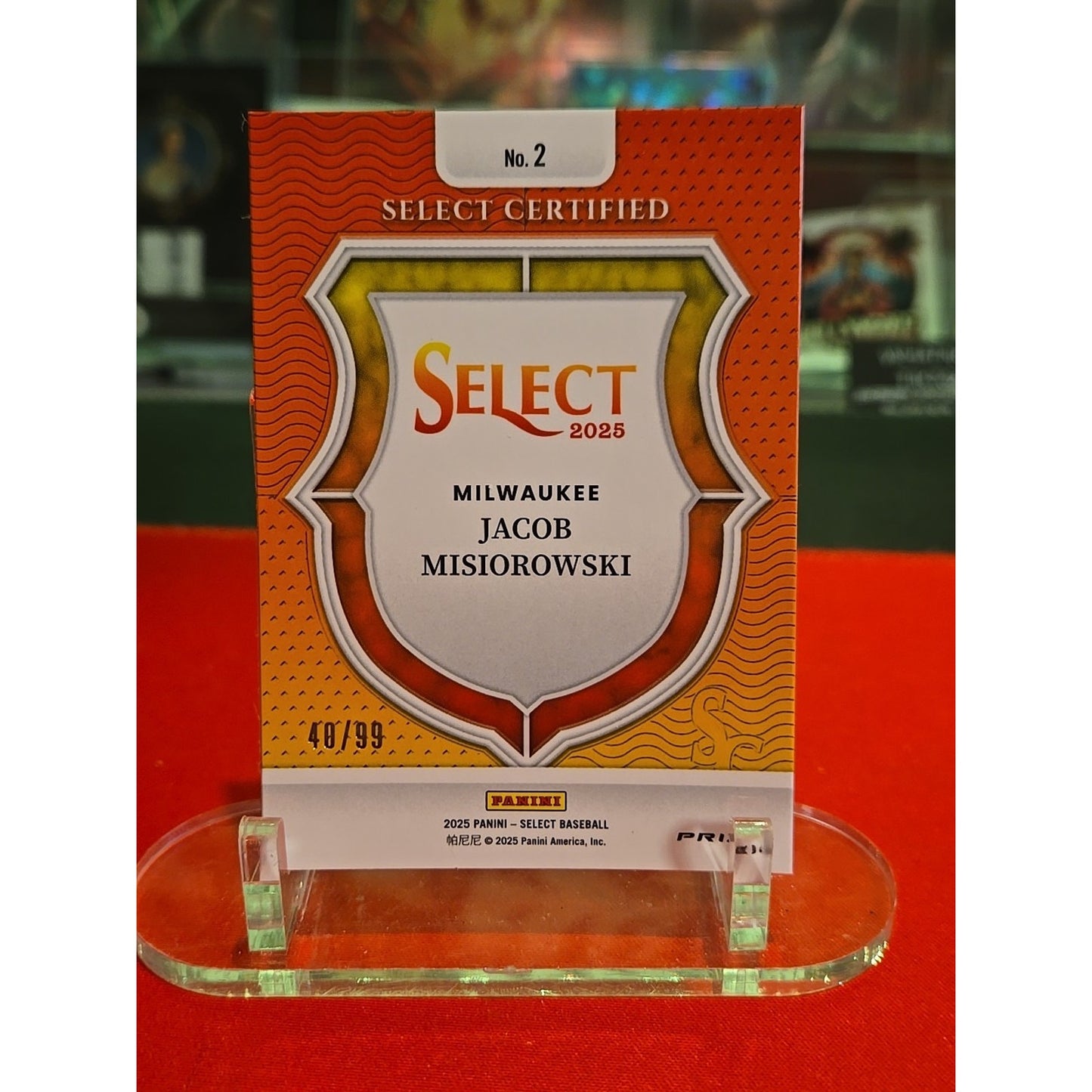 2025 Panini Select Jacob Misiorowski RC Certified Red Prizm #79/99 Brewers