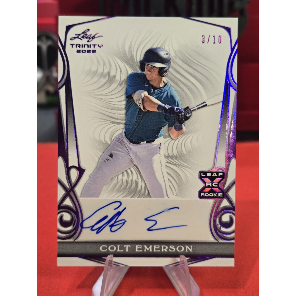 Colt Emerson /10 Auto 2023 Leaf Trinity - Purple #BA-CE1 (AU, RC)
