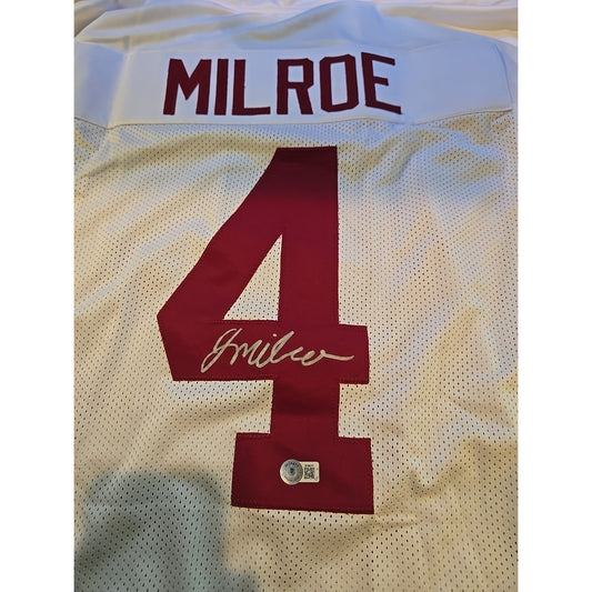 Jalen Milroe Signed Custom Jersey White And Crimson Red Beckett Authenticated