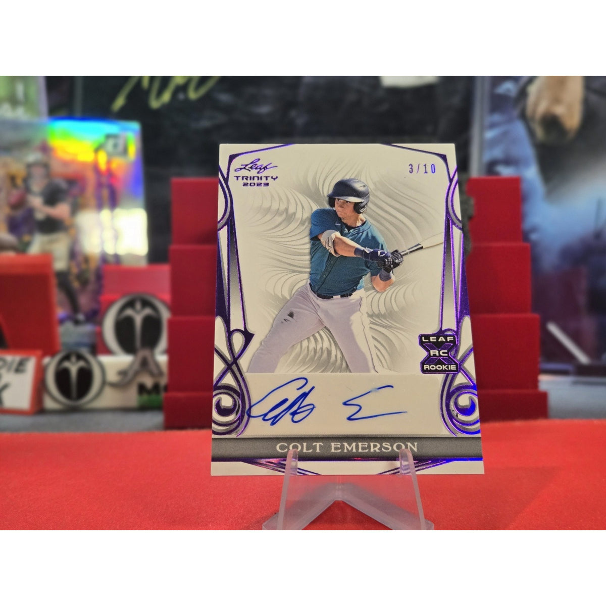 Colt Emerson /10 Auto 2023 Leaf Trinity - Purple #BA-CE1 (AU, RC)