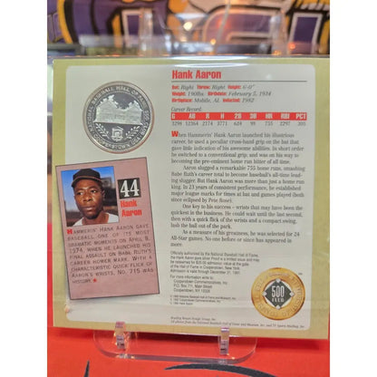 Hank Aaron 1990 LOB 755 Home Run Club Card.999 Silver (Aprox $25) Coin
