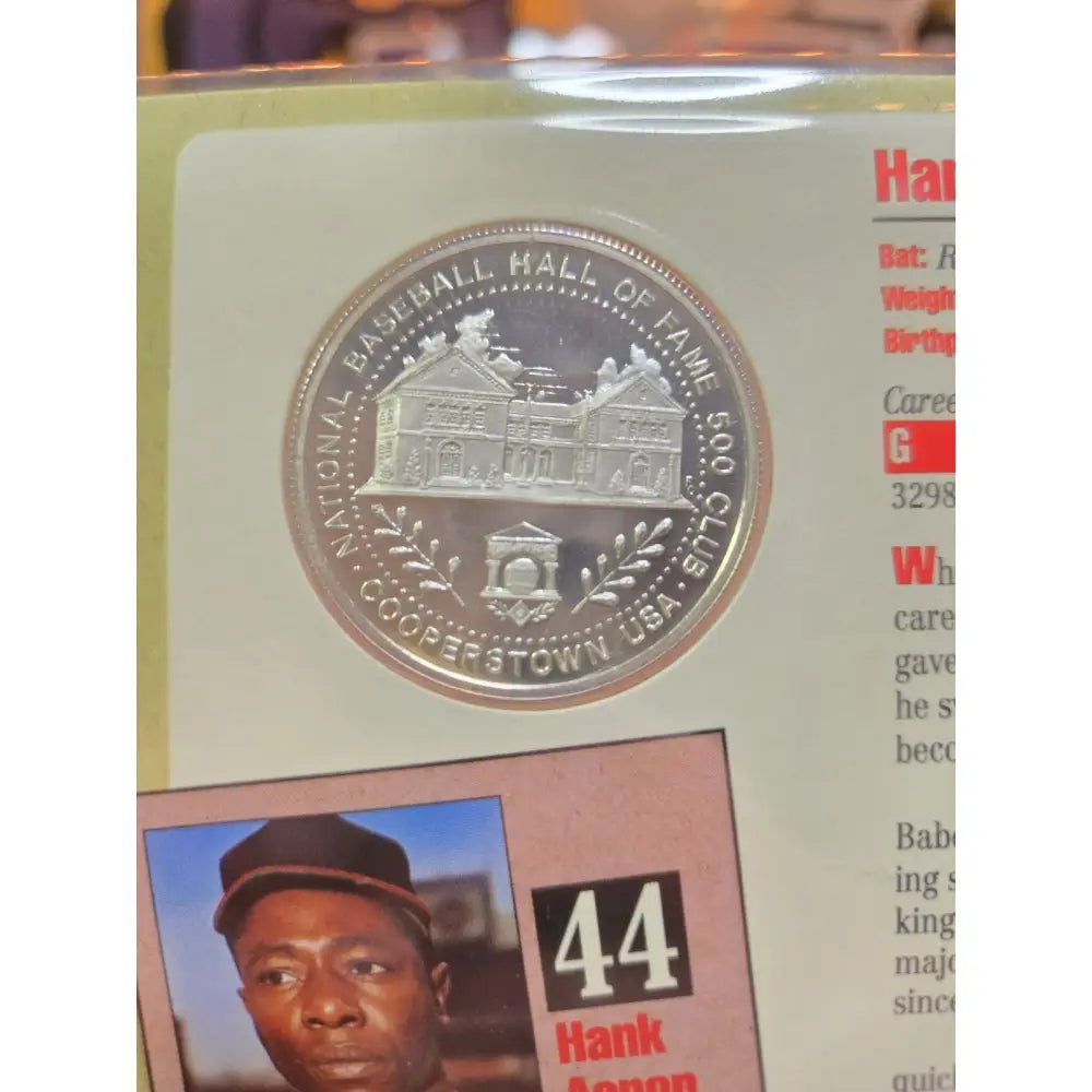 Hank Aaron 1990 LOB 755 Home Run Club Card.999 Silver (Aprox $25) Coin