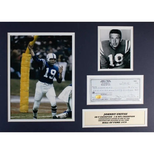 Johnny Unitas Signed Check In A 14×18 Matted Display COA