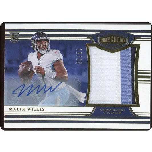 Malik Willis RPA Auto /25 2022 Panini Chronicles Plates & Patches Titans Rookie