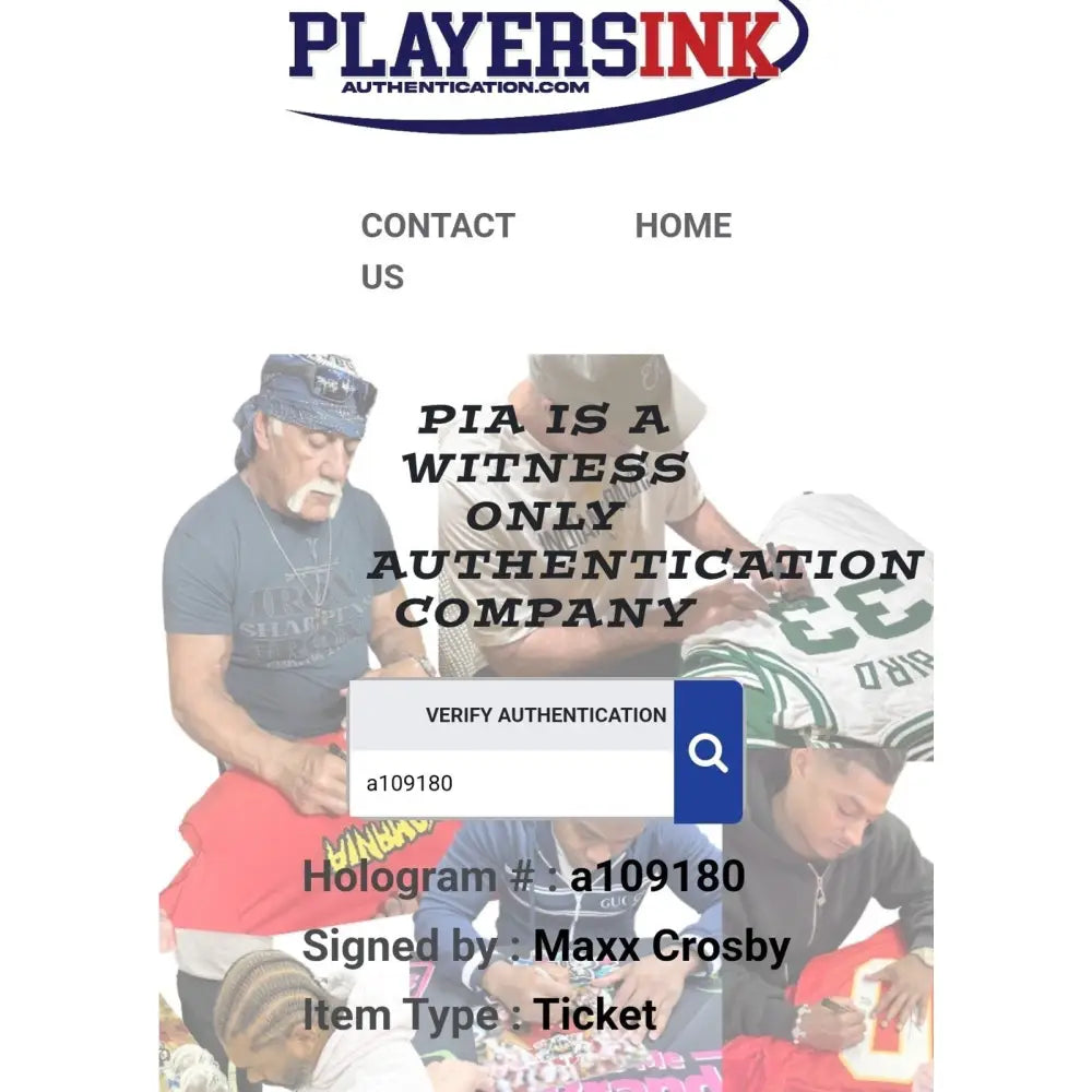 Maxx Crosby Signed Game Ticket
