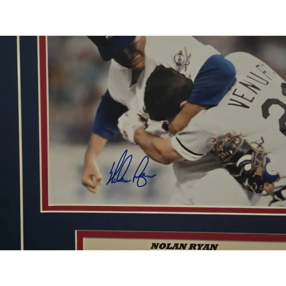 Nolan Ryan Autographed/Signed Texas Rangers 13x15 Photo Nolan Ryan And AIV COA Baseball Photo