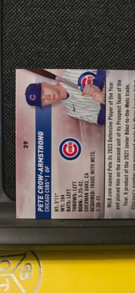 Baseball trading card featuring Pete Crow-Armstrong.