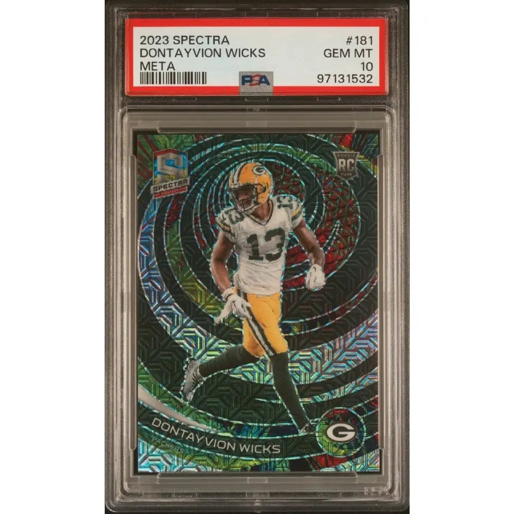 Graded 2023 Panini Spectra football card of Dontayvion Wicks.