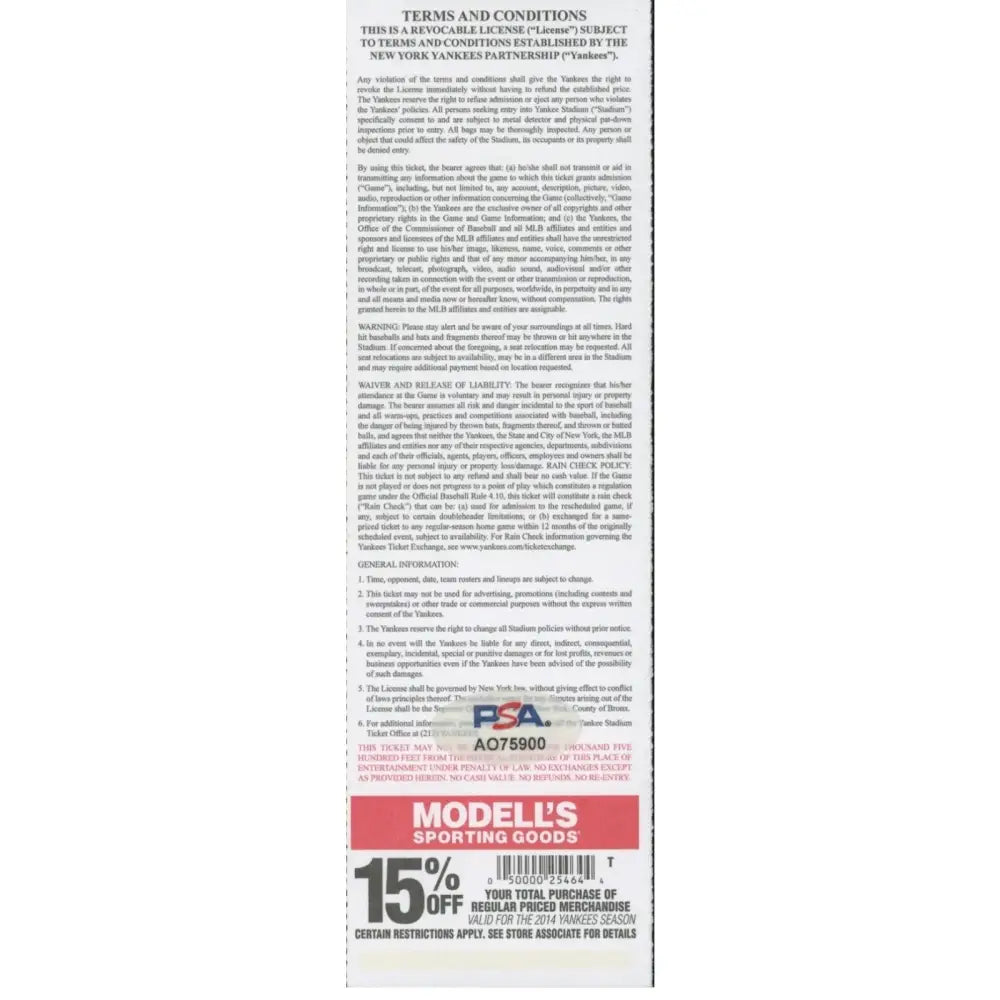 Reggie Jackson PSA Authenticated Autographed 2014 World Series Ticket