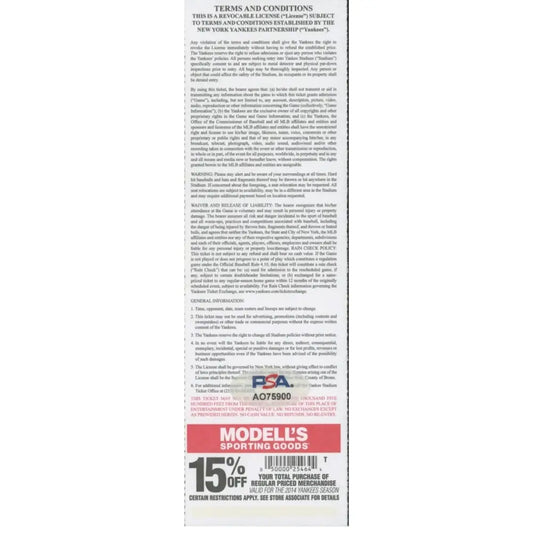 Reggie Jackson PSA Authenticated Autographed 2014 World Series Ticket