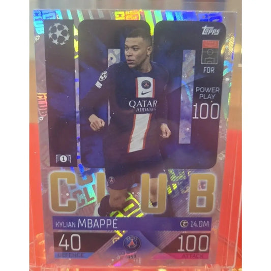 Topps Match Attax 2022/23 100 Club Kylian Mbappe Card Silver Holo Foil