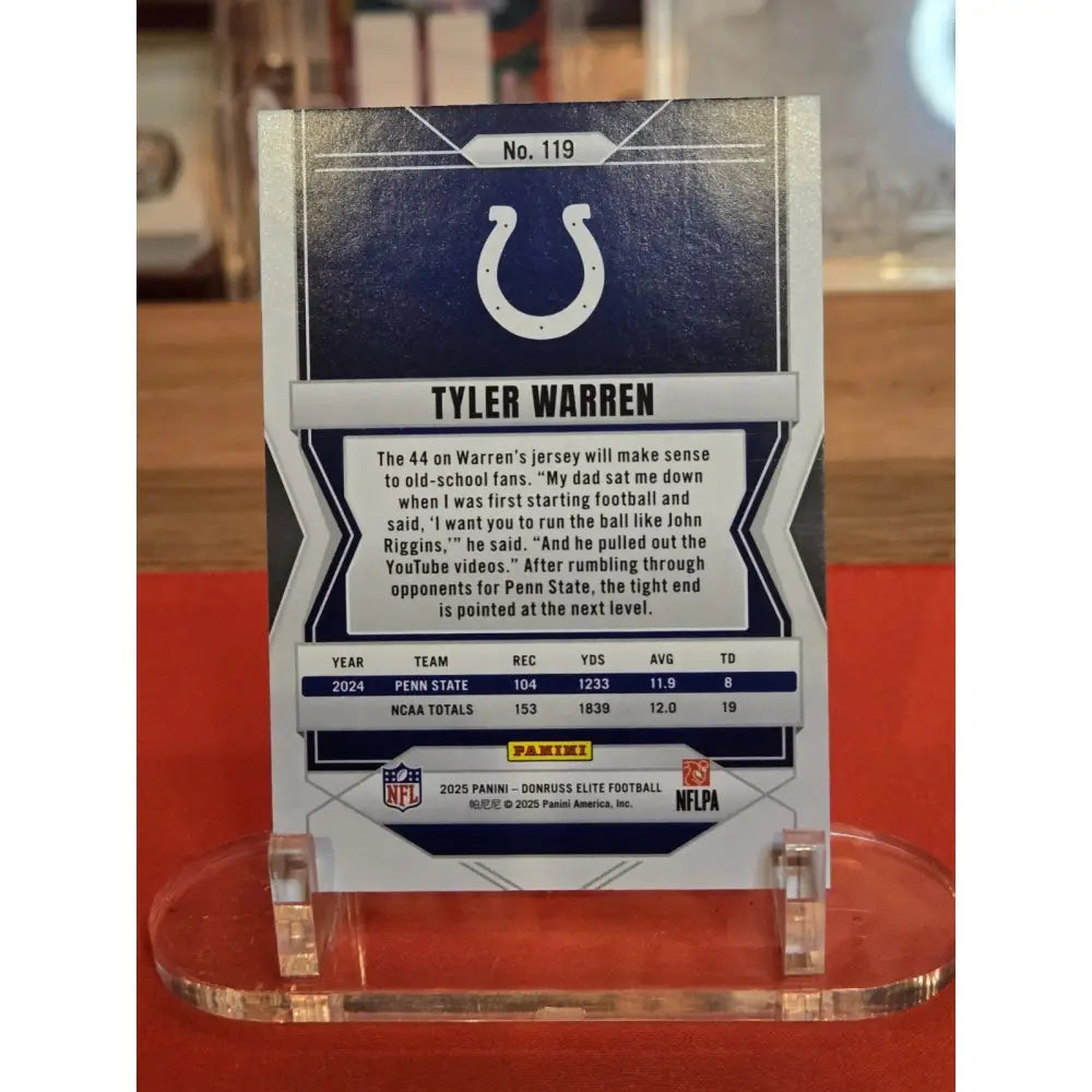 TYLER WARREN RC 2025 Donruss Elite /99 Red #119 ROOKIE Colts